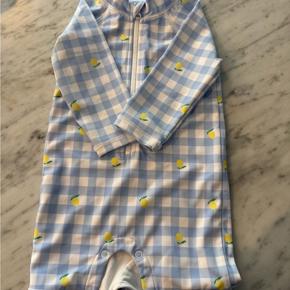 Janie and Jack Blue Gingham Romper with Lemon Accents
